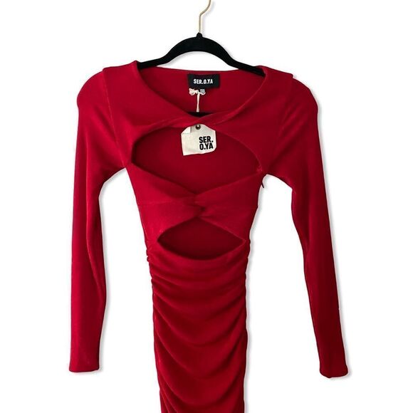 SER.O.YA Eden dress red cut out bodycon slinky midi Retrofete Revolve XXS - Picture 6 of 10